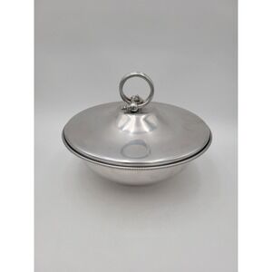 Vtg BW Buenilum Hammered Aluminum Round Serving‎ Bowl With Glass bake Insert MCM